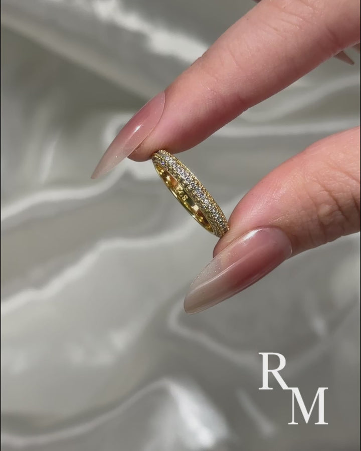 Triple Row Pavé 2.0Ct Yellow Gold Moissanite Wedding Ring