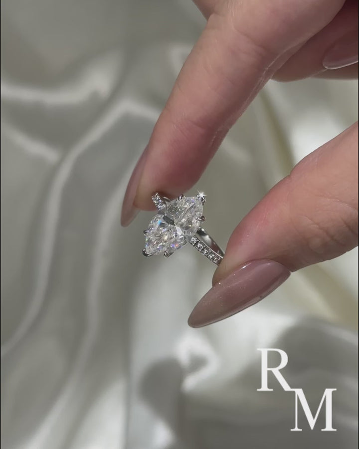 Rodiffy Moissanite 1.0Ct～4.0 Ct Marquise Cut White Gold Half-Coverage Engagement Ring