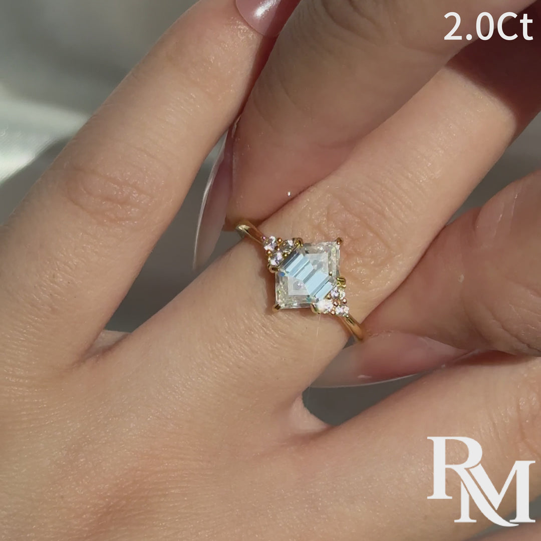 Moissanite 2.0Ct Elongated Hexagon Cut Side Stone Everyday Wearable Ring