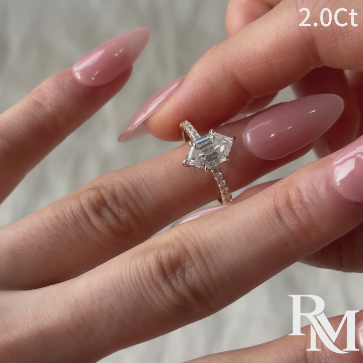 Moissanite 2.0Ct White Elongated Hexagon Cut Travel Engagement Ring