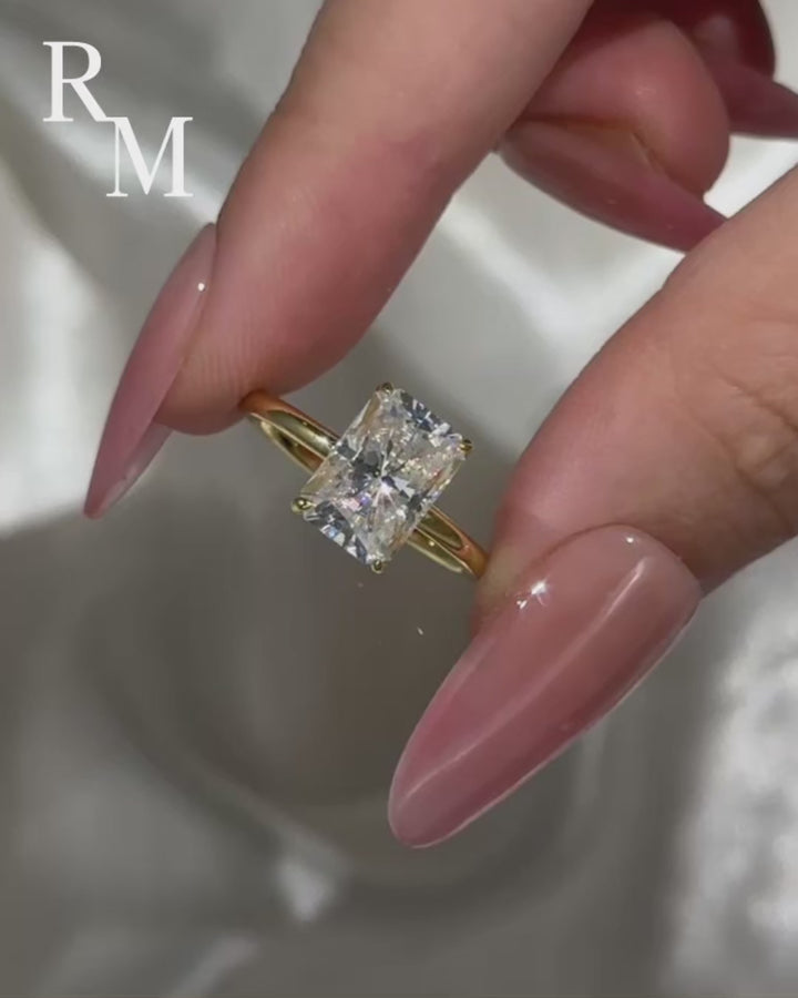 Moissanite 3.5Ct Radiant Cut Solitaire Yellow Gold Engagement Ring in Sterling Silver