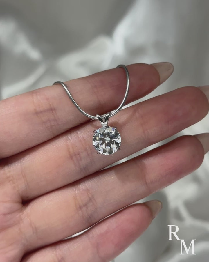 Rodiffy Moissanite 3.0 Ct Round Cut White Gold Pendant Necklace