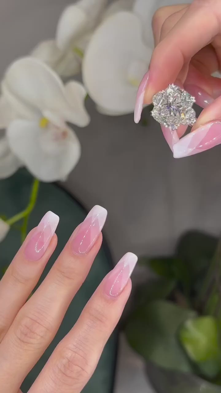 Moissanite 6.0Ct Cushion Cut Three Stone Engagement Ring In Sterling Silver