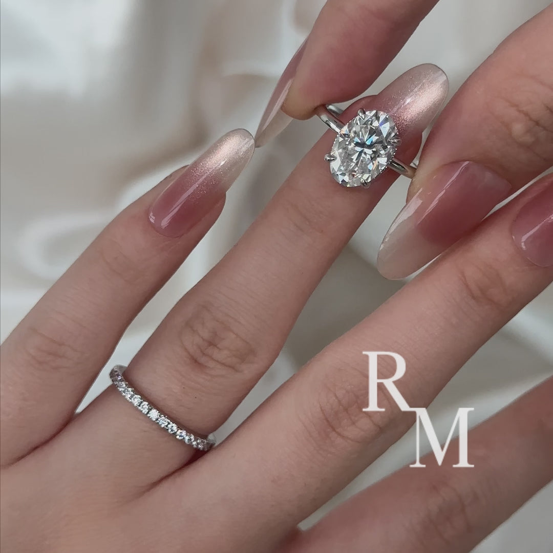 Rodiffy Moissanite 4.0 Ct Hidden Halo Solitaire Oval Cut White Gold Wedding Ring