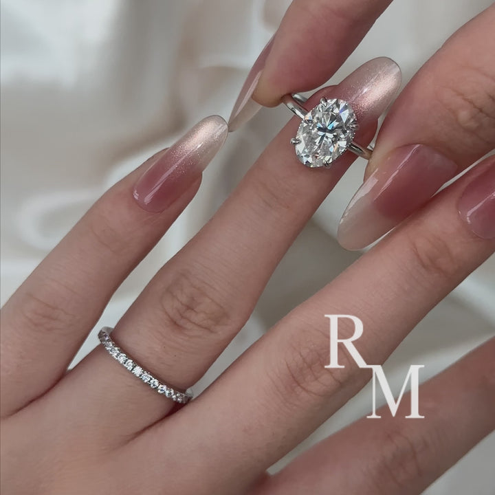 Rodiffy Moissanite 4.0 Ct Hidden Halo Solitaire Oval Cut White Gold Wedding Ring