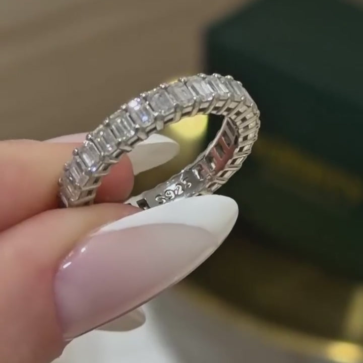 Moissanite 2.5 Ct Emerald Cut Eternity White Gold Wedding Band