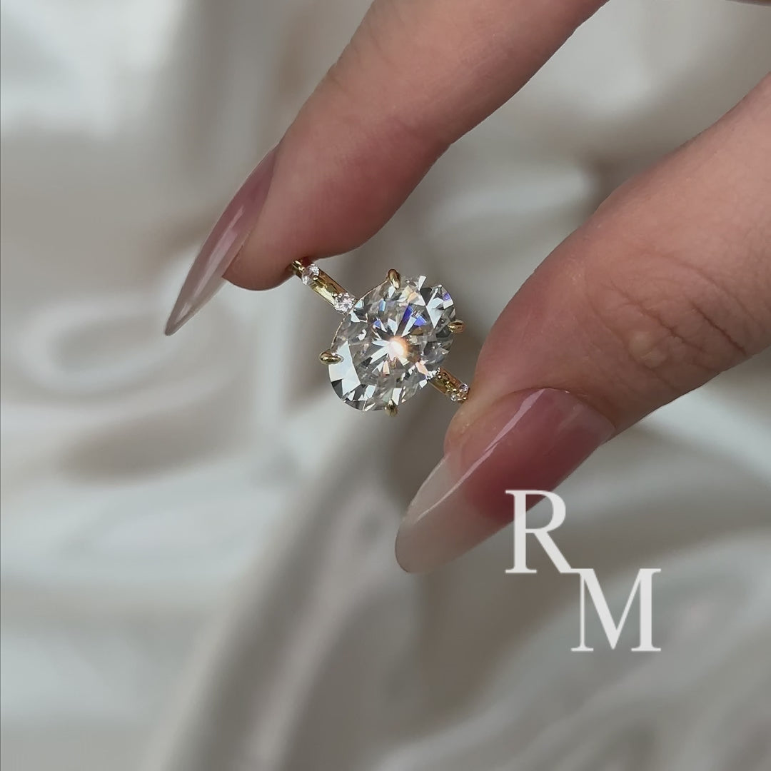 Yellow Gold 5.5 Ct Oval Cut Moissanite Engagement Ring In Sterling Silver