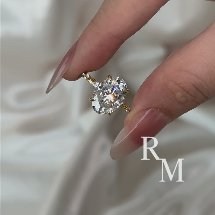 Yellow Gold 5.5 Ct Oval Cut Moissanite Engagement Ring In Sterling Silver