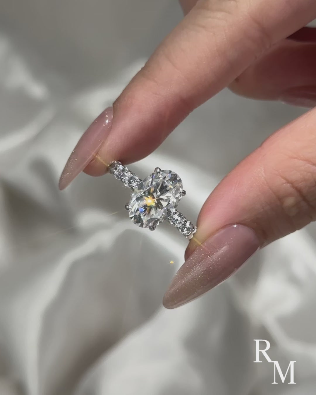 4.0Ct Oval Cut Hidden Halo White Gold Moissanite Diamond Engagement Ring
