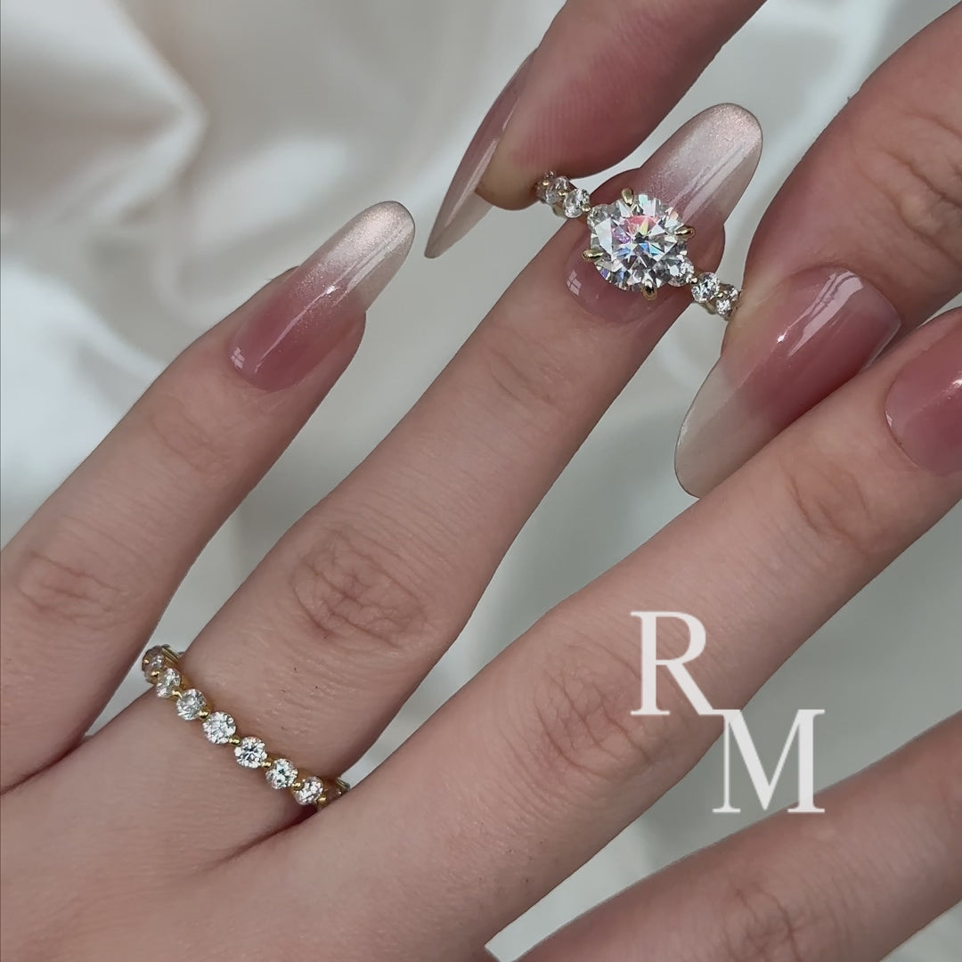 Rodiffy Moissanite 2.0 Ct Round Cut Yellow Gold Wedding Ring Set With Eternity Wedding Band