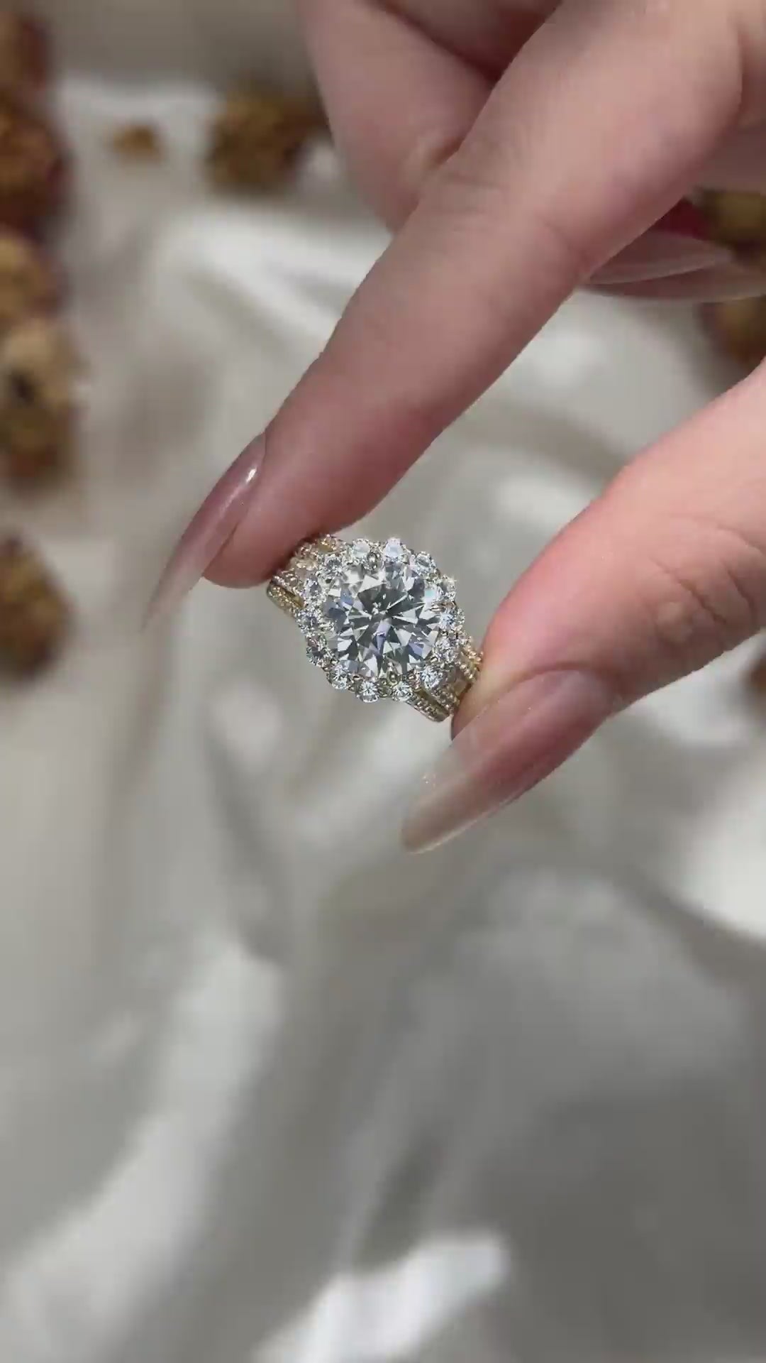 Halo Split Shank 4.0Ct Round Cut Yellow Gold Moissanite Engagement Ring