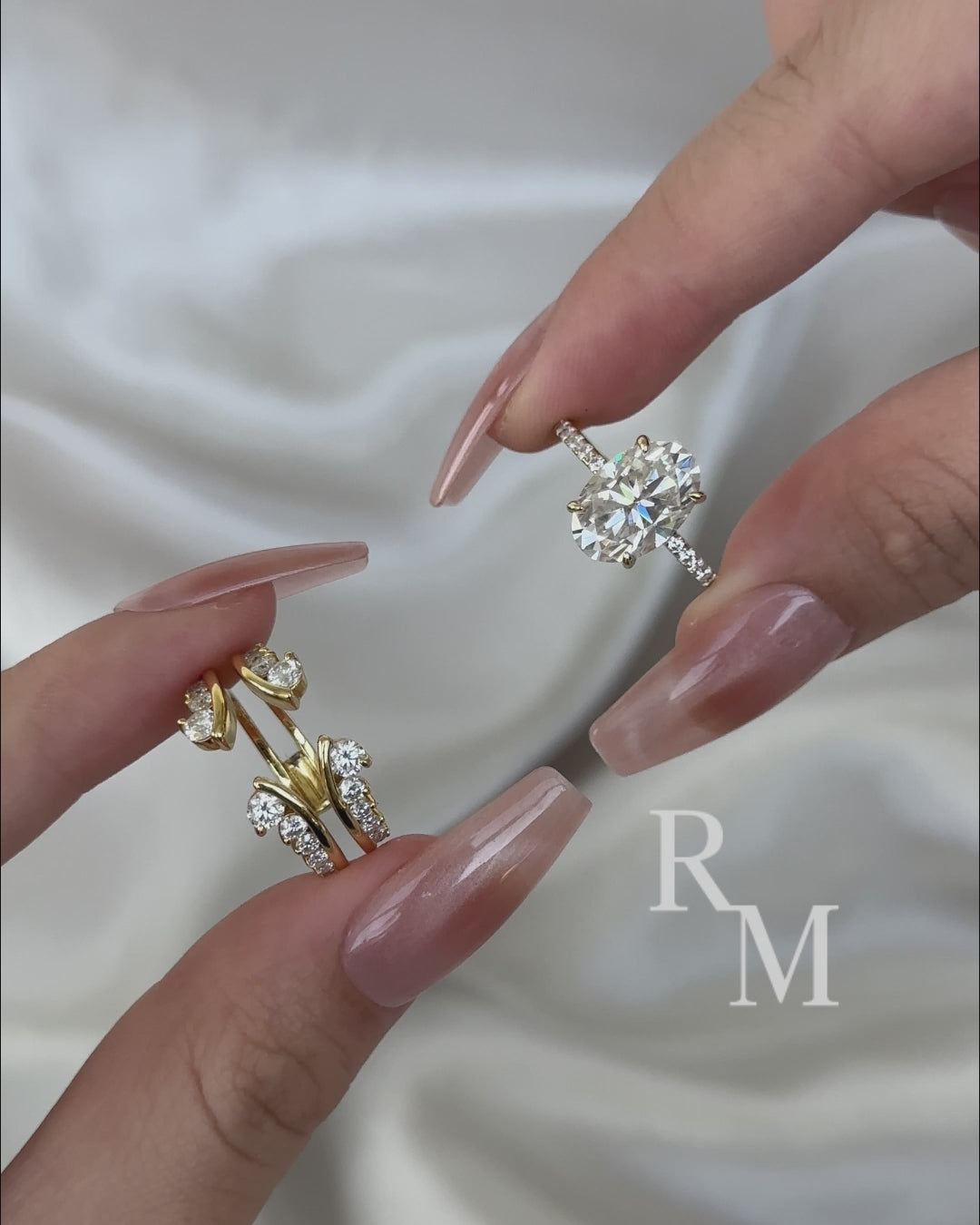 Moissanite 4.0Ct Oval Cut Yellow Gold Wedding Ring with Enhancer Ring