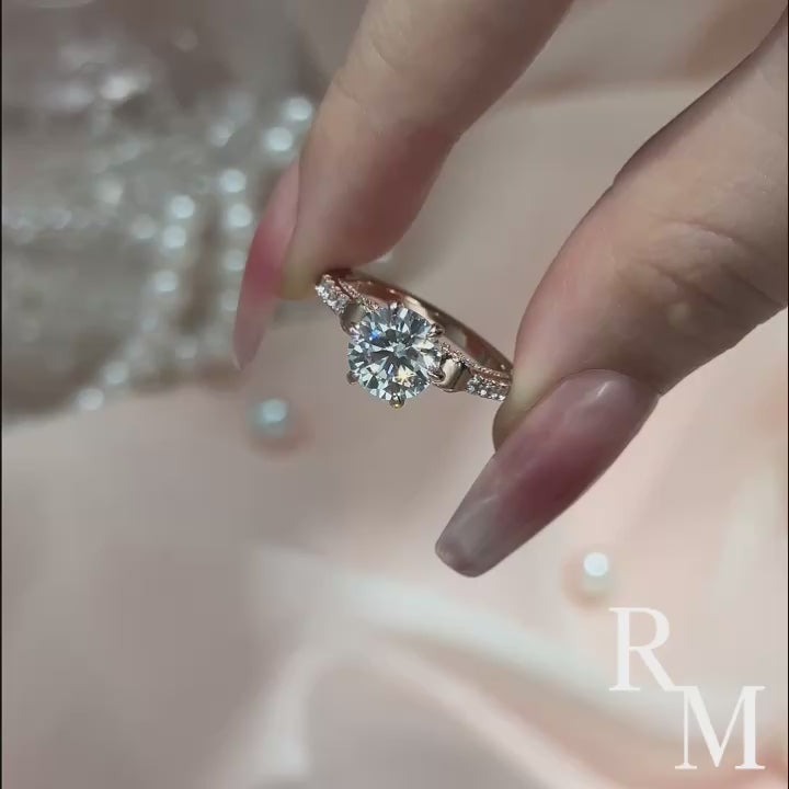 Rodiffy Moissanite 2.0 Ct Bow Base Design Rose Gold Promise Bridal Ring