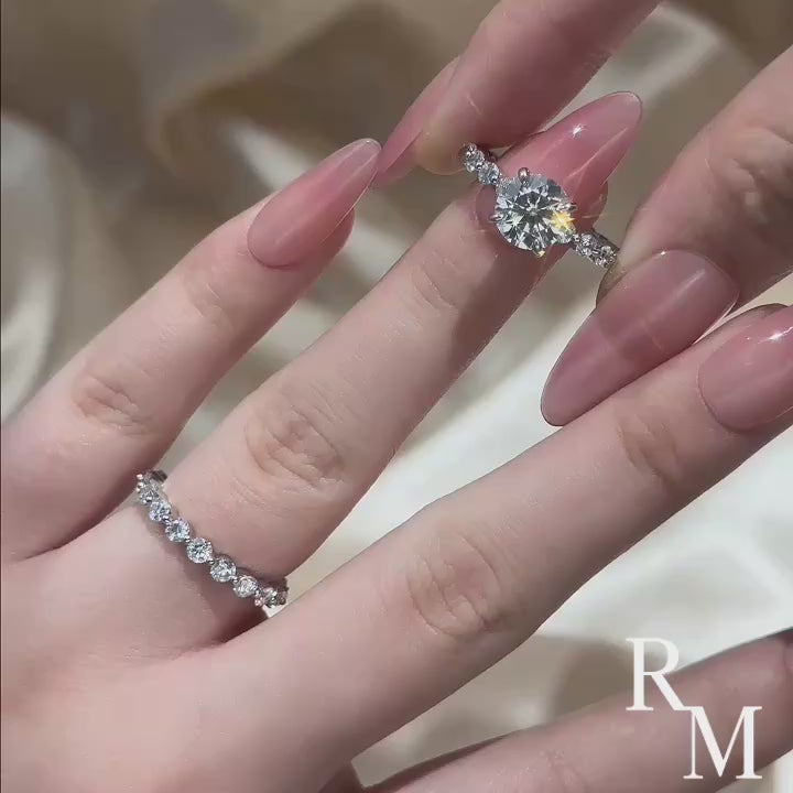 Rodiffy Moissanite 2.0 Ct Round Cut White Gold Wedding Ring Set With Eternity Wedding Band
