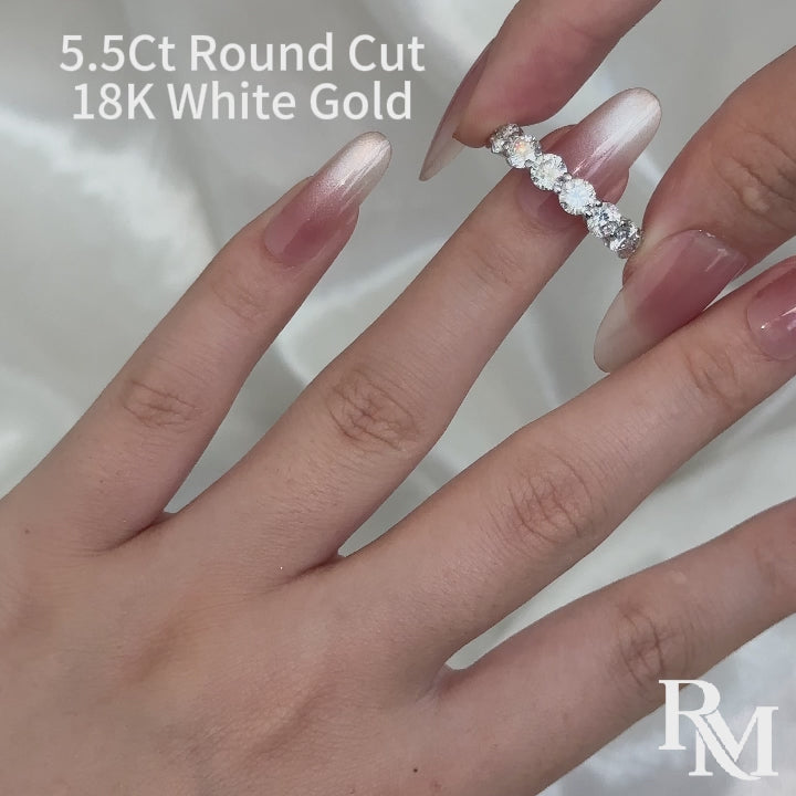 S925 Moissanite Diamond 5.5Ct Round Cut Eternity Band Sterling Silver Stackable Wedding Ring