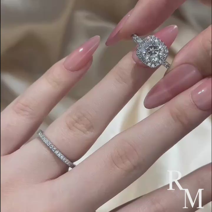 2.0Ct Halo Round Cut White Gold Moissanite Diamond Wedding Ring