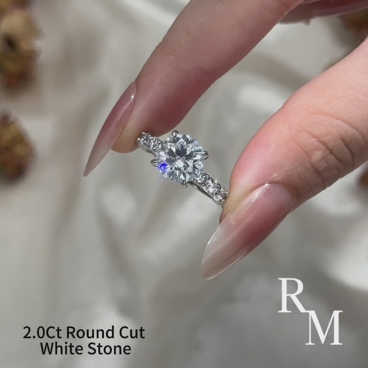 Rodiffy Moissanite 2.0Ct Round White Gold White/Green Stone Engagement Ring