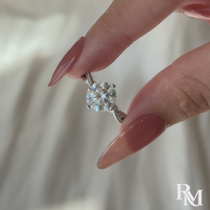 S925 3.0Ct Round Cut Unique Heart Prong Twisted Half Pave Silver Engagement Ring Date Night Ring