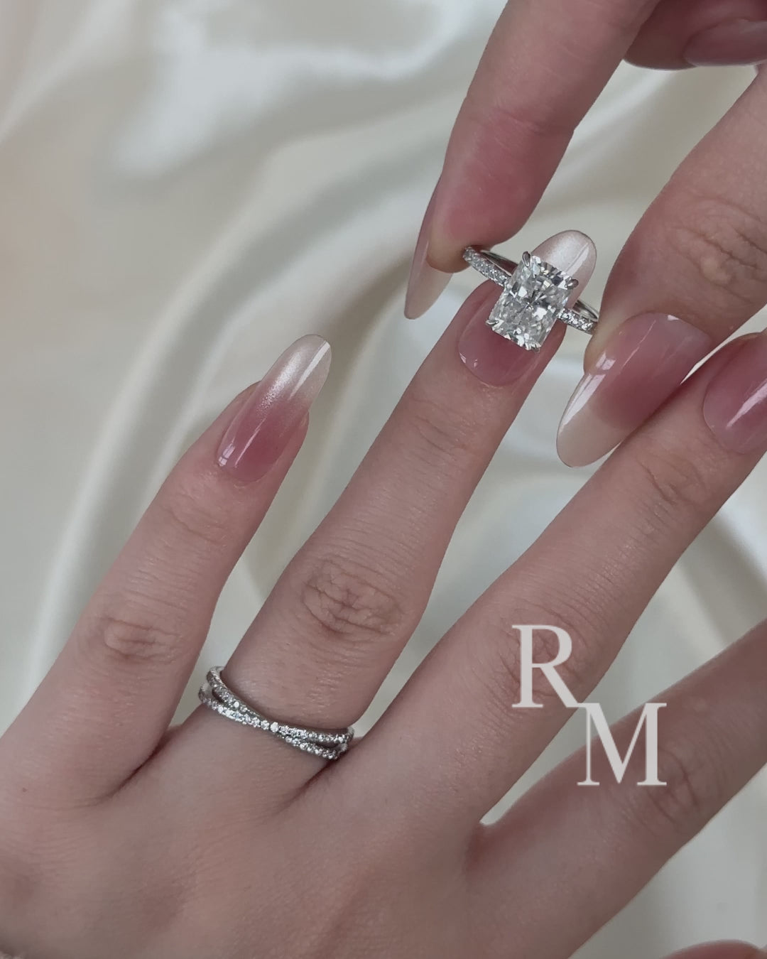 3.5 Ct Radiant Cut White Gold Moissanite Diamond Wedding Ring with Criss Cross Band