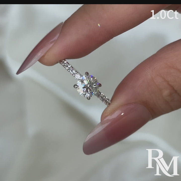 Moissanite 1.0Ct Round Cut Hidden Halo Stackable Side Stone Ring For Women