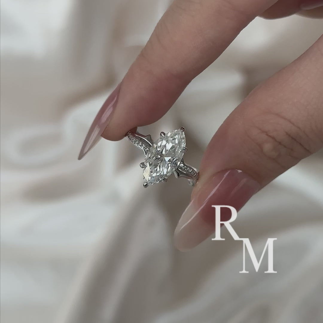 Moissanite 3.0Ct Marquise Cut White Gold Twist Engagement Ring In Sterling Silver