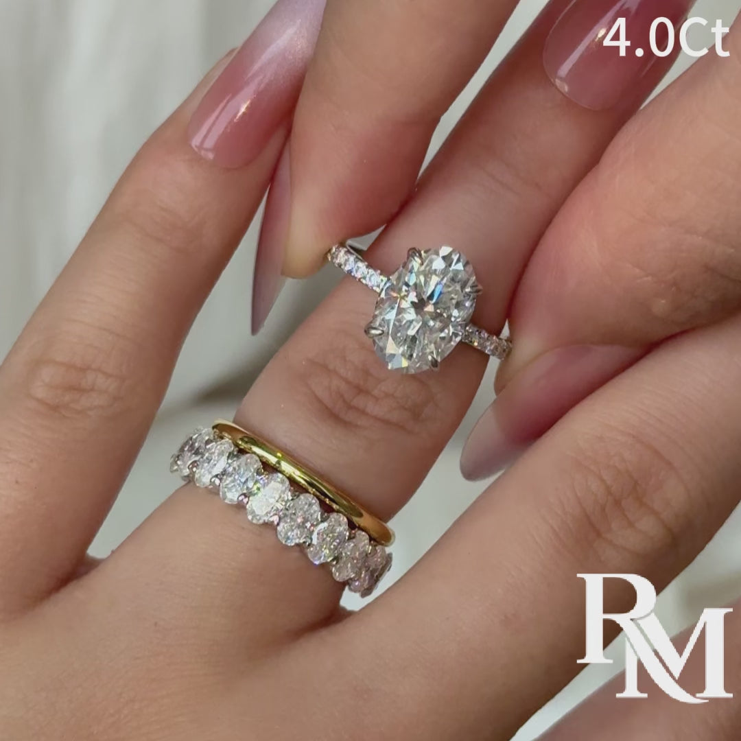 Moissanite 3PC 4.0CT Oval Cut Hidden Halo Full Eternity & Pavé Stackable Statement Ring Set For Women
