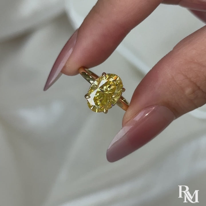 S925 Moissanite 4.0Ct Oval Cut Solitaire Lemon Yellow Very Wearable Ring For Travel