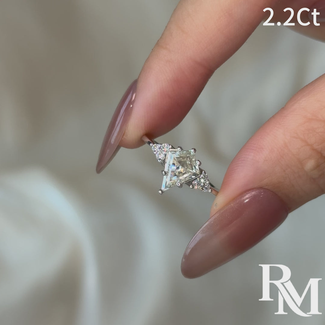 Moissanite 2.2Ct Kite Cut Side Stones Engagement Ring In Sterling Silver