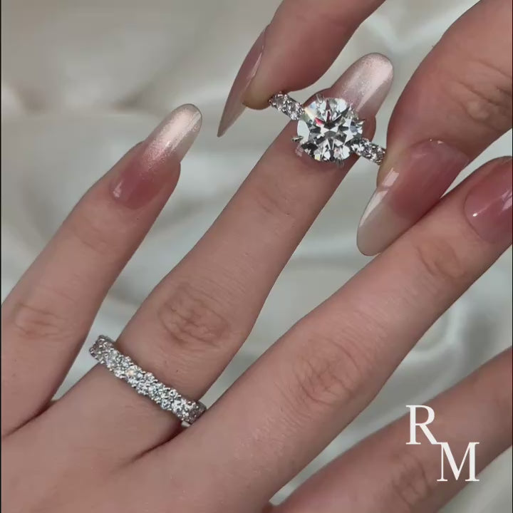 Moissanite 4.0Ct/3.0 Ct Round Cut White Gold Stack Wedding Ring with Round Cut Full Wedding Band