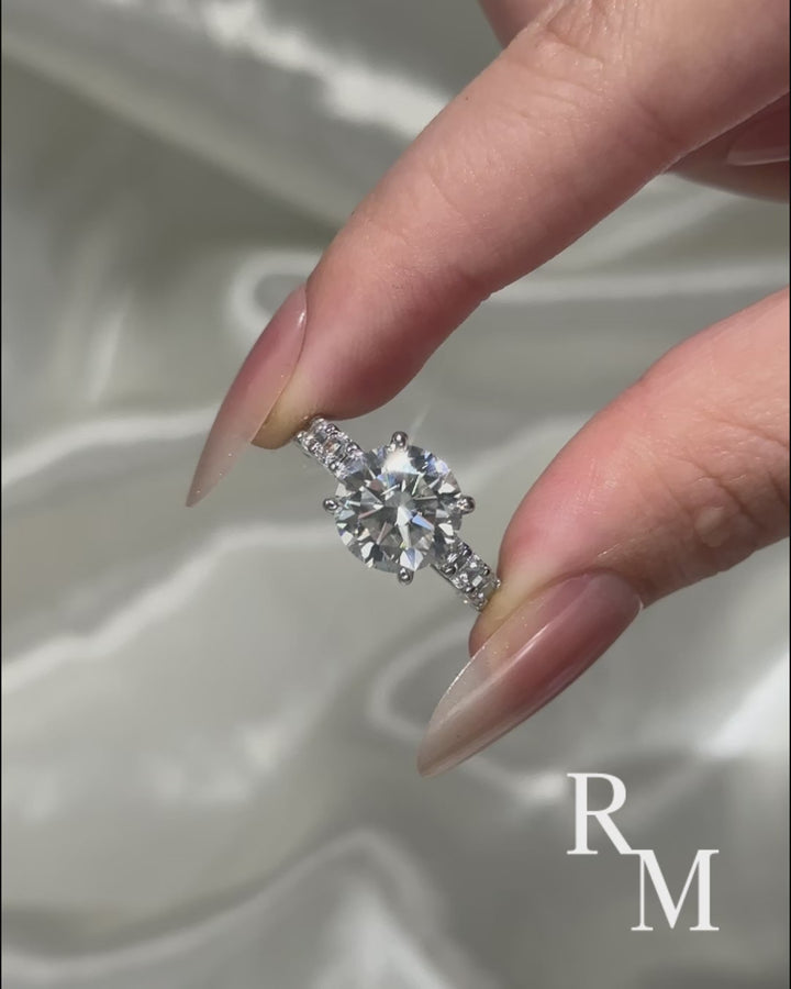 Rodiffy Moissanite 4.0 Ct Round White Gold Engagement Ring with Asscher Cut Wedding Band