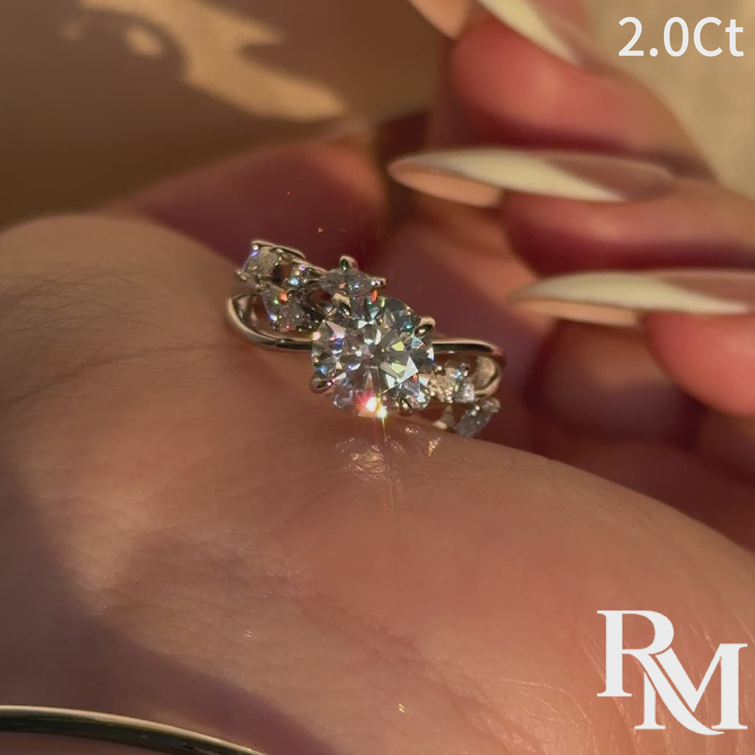 2.0Ct Round Moissanite Nature-Inspired Engagement Ring With Open Split Shank