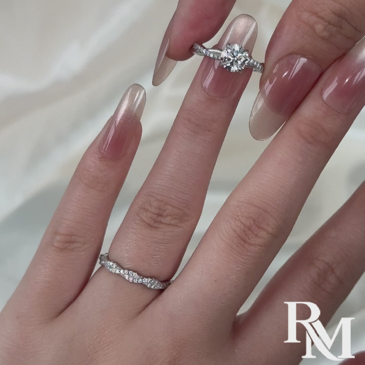 S925 Moissanite 1Ct Round Twist Bridal Ring Set Promise Ring With 0.35Ct Wedding Band Stackable Rings