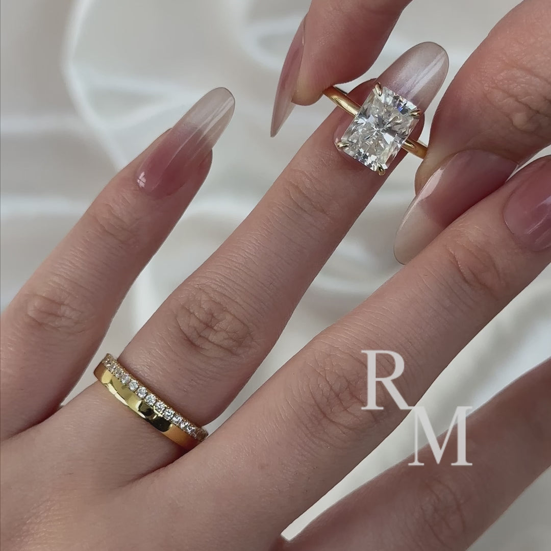 2PC Moissanite 4.5Ct Radiant Cut Solitaire Engagement Ring With Round Cut Wedding Band Wedding Ring Set