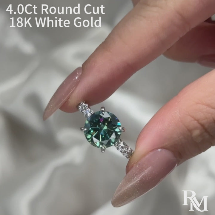 S925 Moissanite 2.0Ct/3.0Ct/4.0Ct Turquoise Round Cut White Gold & Yellow Gold Engagement Ring
