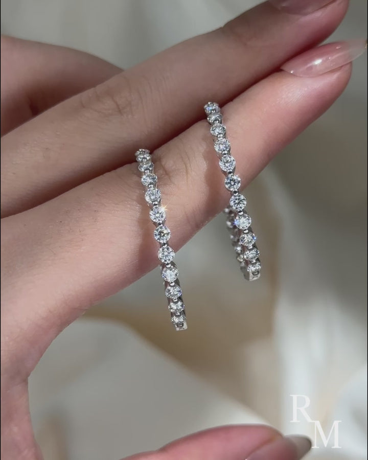 Full Pavé Moissanite Hoop Earrings for Women – Round Cut Sterling Silver with 18K White Gold Plating