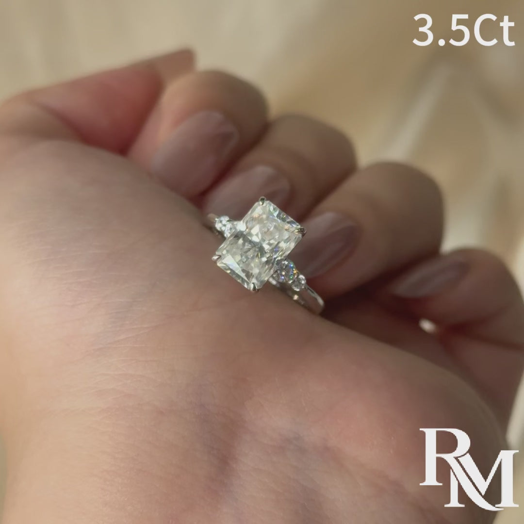 Moissanite 3.5Ct Radiant Side Stone Long-time Wearable Ring For Travel In Sterling Silver