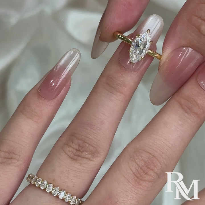 S925 Moissanite 2Ct Marquise Cut Engagement Ring With 3.0Ct Oval Full Pave Band Bridal Ring Set For Everyday Wear