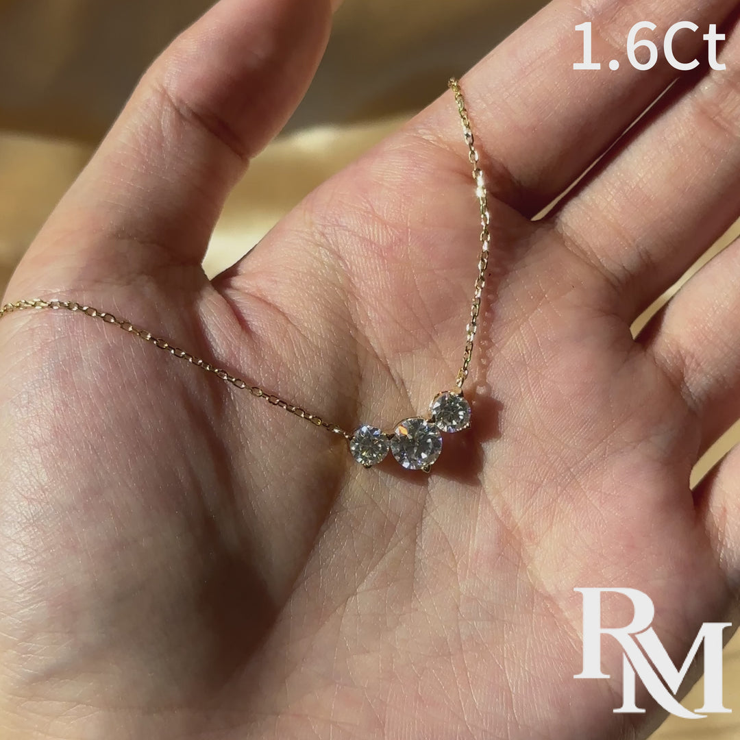 Moissanite 1.6Ct Round Three Stone Necklace In 925 Sterling Silver