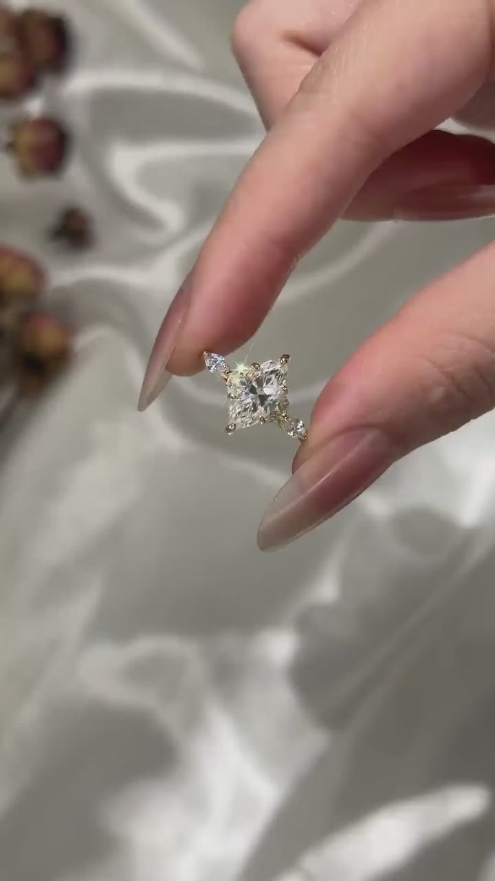 Moissanite 2.0 Ct Marquise Cut Side Stone Yellow Gold Engagement Ring