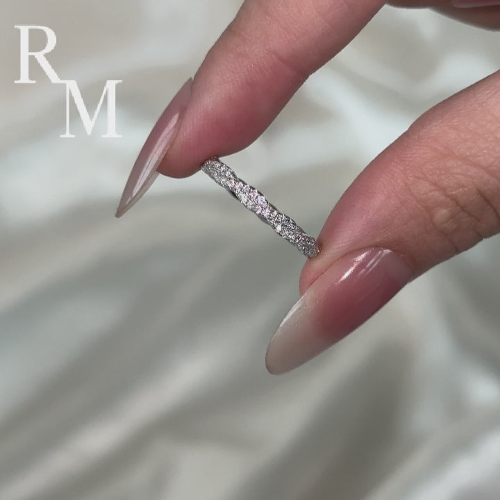 Rodiffy Mossianite S925 Wave-Shaped Eternity Band In Sterling Silver Stackable Wedding Ring For Women