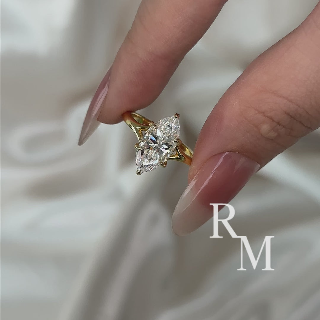 3.0Ct Split Shank Marquise Cut Moissanite Ring in S925 Sterling Silver