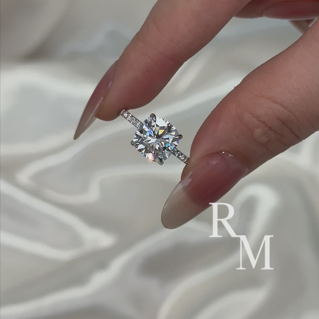 S925 Moissanite 3.5Ct Cushion Cut Double Hidden Halo Engagement Ring in Sterling Silver