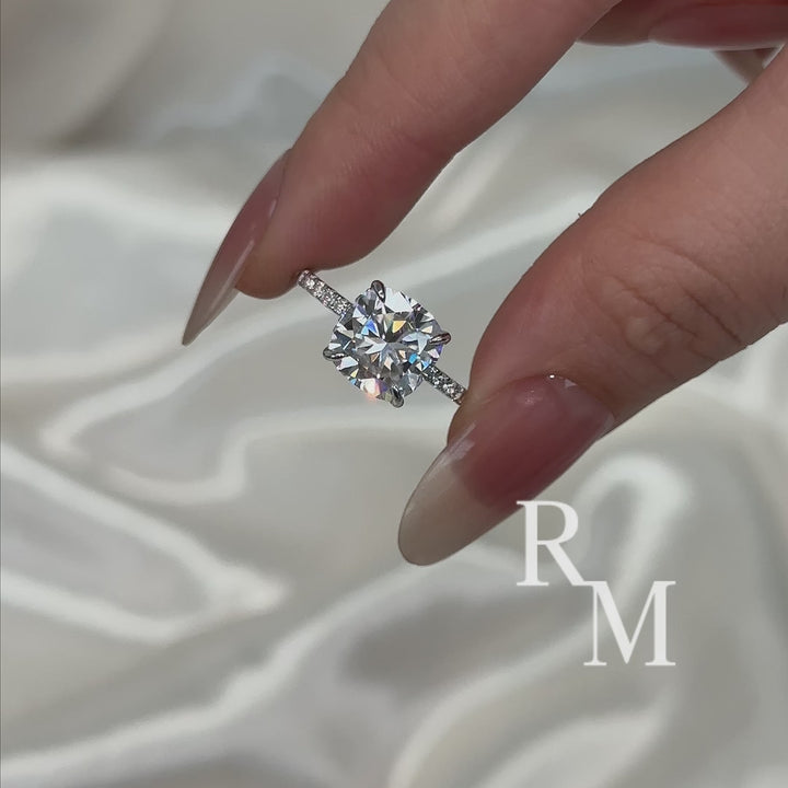 S925 Moissanite 3.5Ct Cushion Cut Double Hidden Halo Engagement Ring in Sterling Silver