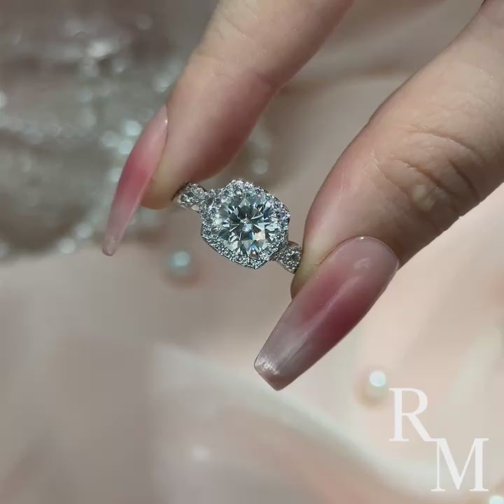 Moissanite 2.0 Ct Halo Round Cut Twist White Gold Engagement Ring