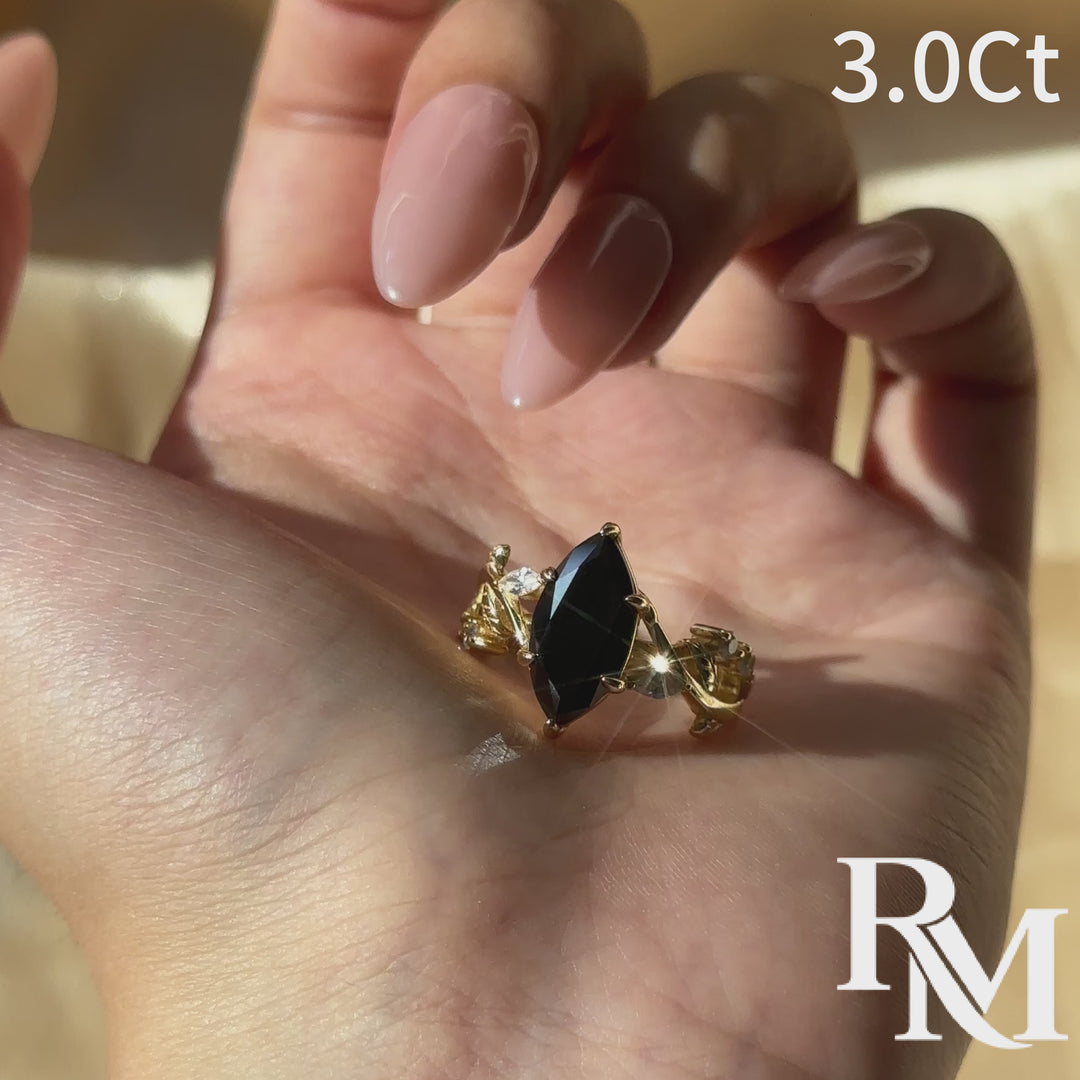 Moissanite 3.0Ct Black Marquise Vintage Nature-Inspired Promise Ring