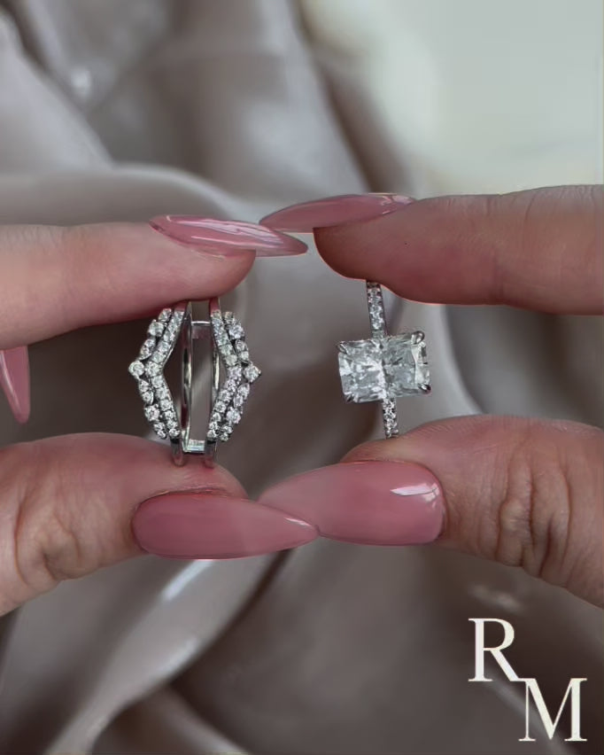 Moissanite 3.5Ct Radiant Cut White Gold Stack Wedding Ring with Jacket Wedding Band