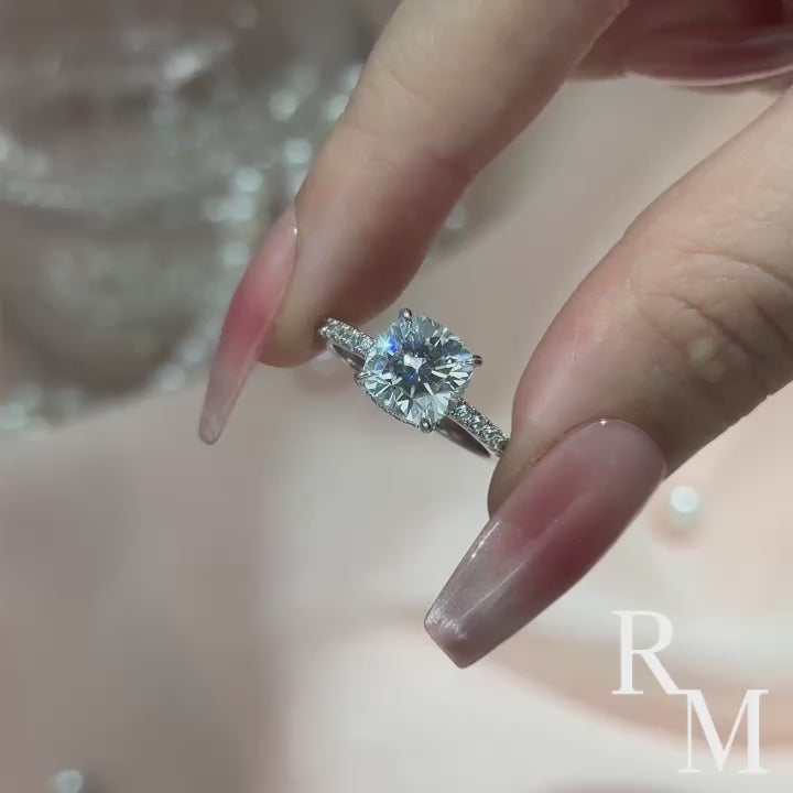 Rodiffy Moissanite 3.0 Ct Cushion Cut White Gold Engagement Ring For Women