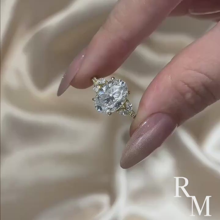 Rodiffy Moissanite 4.0 Ct Oval and Angled Marquise Five Stone Engagement Ring