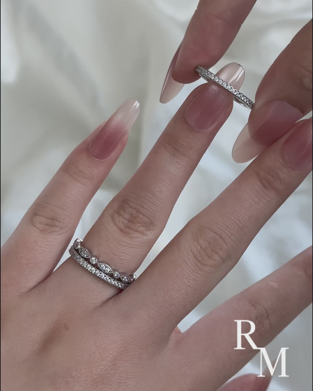 Eternity 3PCS Stacking Moissanite Wedding Band Set In White Gold Plated