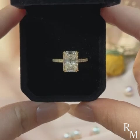 Rodiffy Moissanite 4.5 Ct Radiant Cut Yellow Gold Engagement Ring For Women